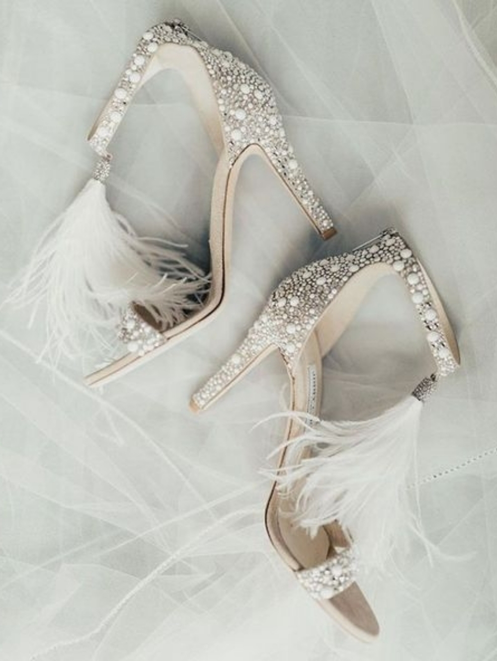 Bridal Feather Embellished Evening Sandals - Blush 9.5